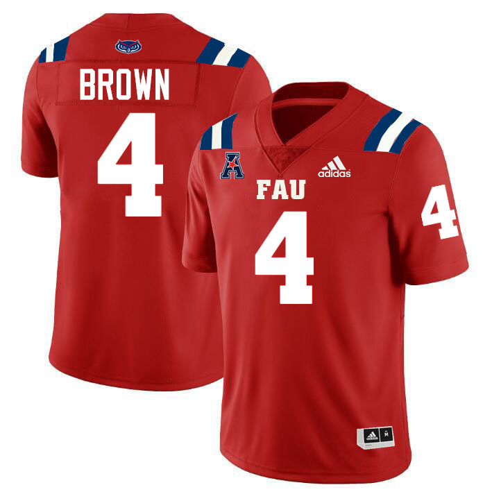 #4 Quincy Brown FAU Jersey,Florida Atlantic Owls Football Jersey,Uniforms,Gears-Red #4 Quincy Brown FAU Jersey,Florida Atlantic Owls Football Jersey,Uniforms,Gears-Red